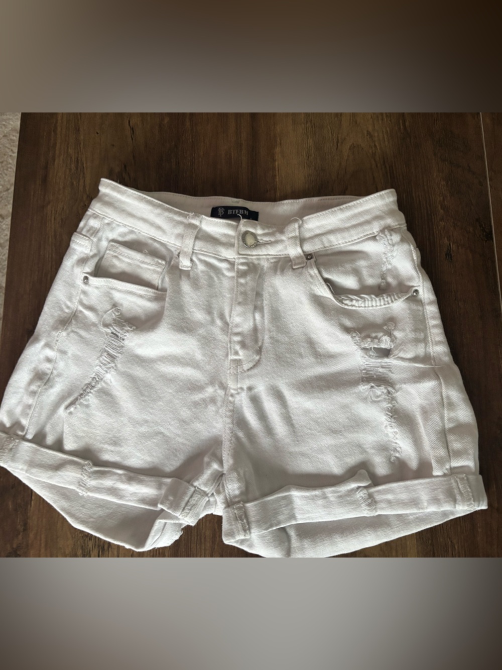 White Distressed Denim Shorts
